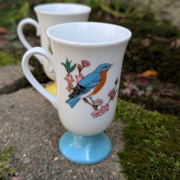 Vintage 60s 70s Irish Coffee Mug Set of 6 Made in Japan Bird Hot Toddy Glass Set - Picture 7 of 8